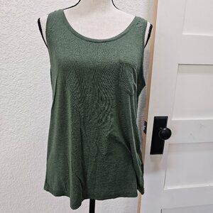 Scoop Neck Tank Top with Chest Pocket - Olive Green